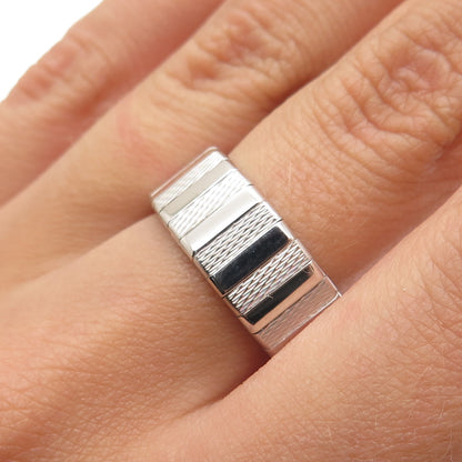 NEOS 925 Sterling Silver Textured Ribbed Band Ring Size 7.75
