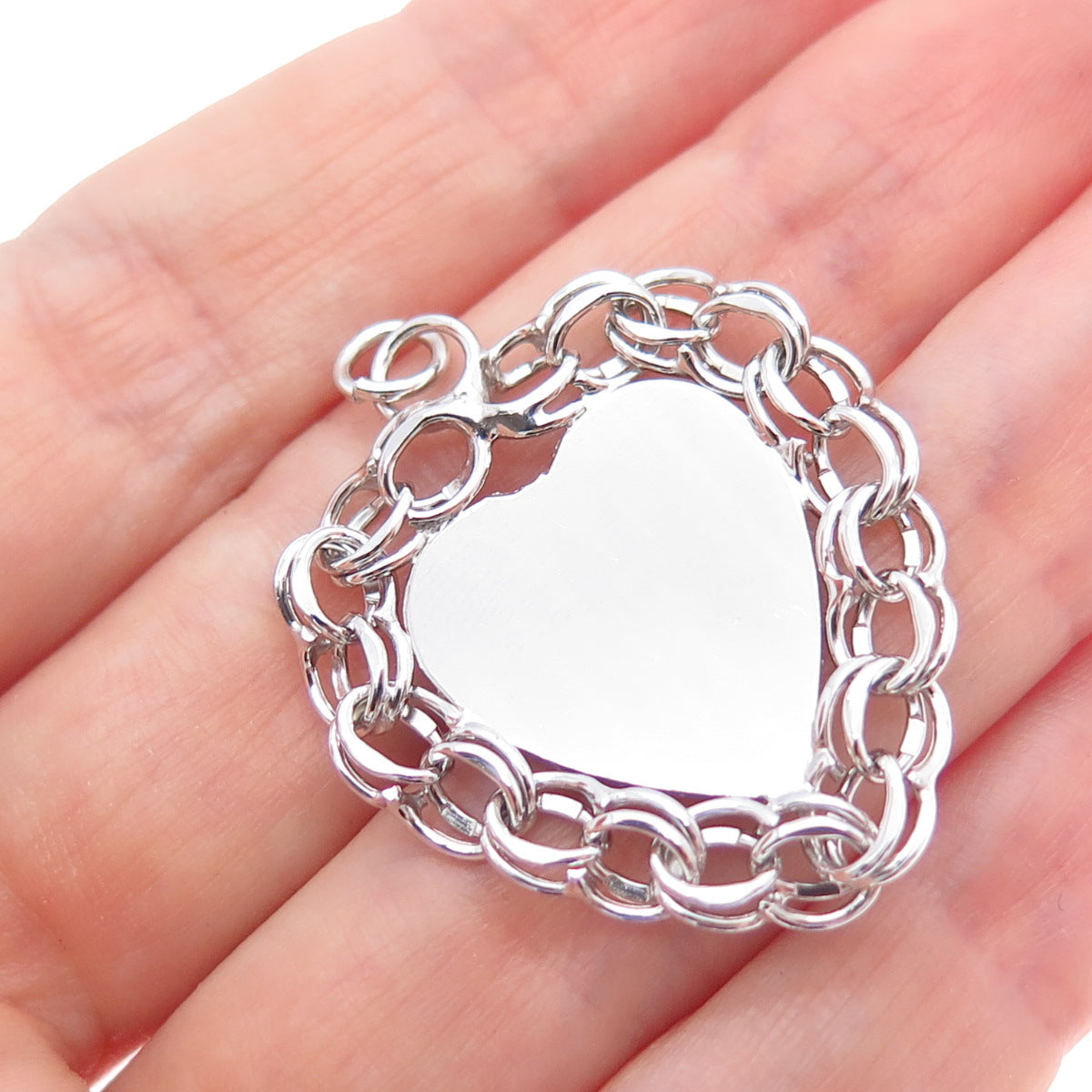 AMERICAN 925 Sterling Silver Vintage Heart Bismark Link Charm Pendant