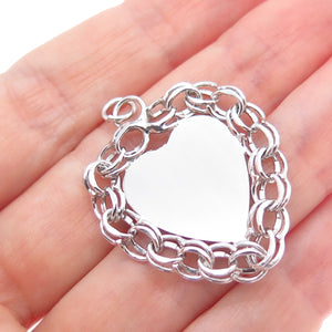 AMERICAN 925 Sterling Silver Vintage Heart Bismark Link Charm Pendant