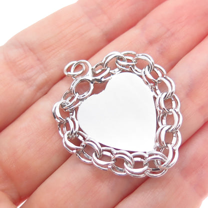 AMERICAN 925 Sterling Silver Vintage Heart Bismark Link Charm Pendant