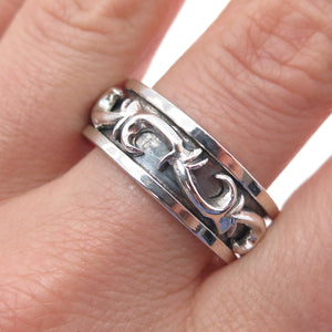 925 Sterling Silver Vintage Modernist Swirl Oxidized Rotating Band Ring Size 13