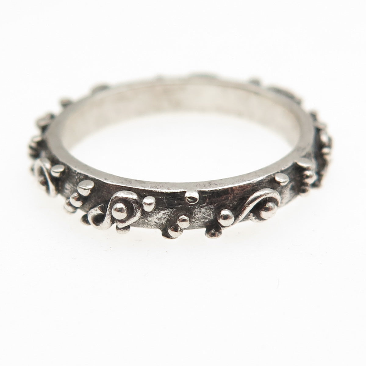 925 Sterling Silver Vintage Granulated Oxidized Band Ring Size 7