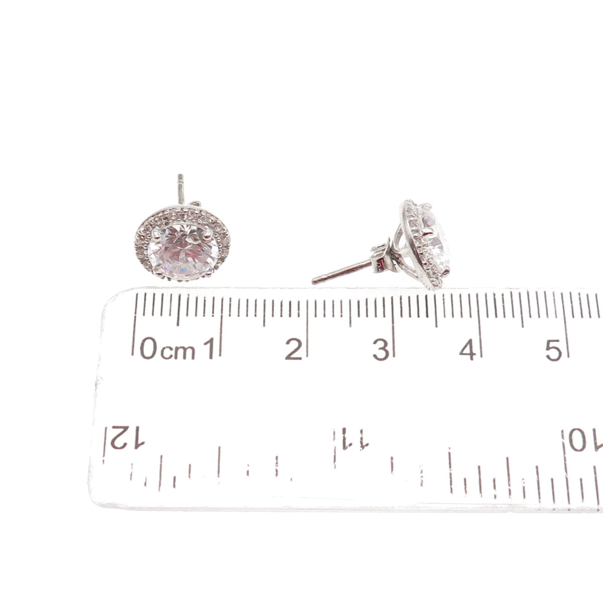 925 Sterling Silver Round-Cut C Z Stud Earrings
