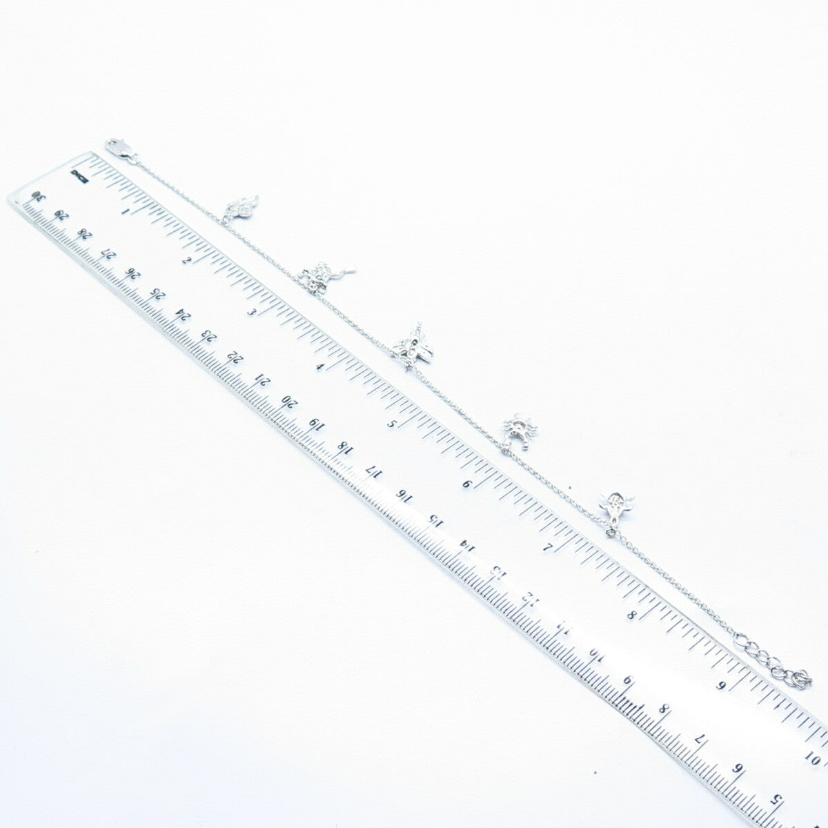 925 Sterling Silver Assorted Charm Rolo Link Anklet 9.75"