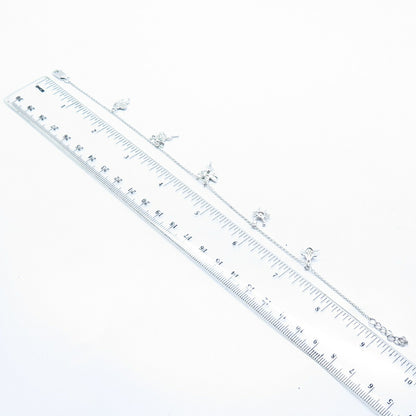 925 Sterling Silver Assorted Charm Rolo Link Anklet 9.75"