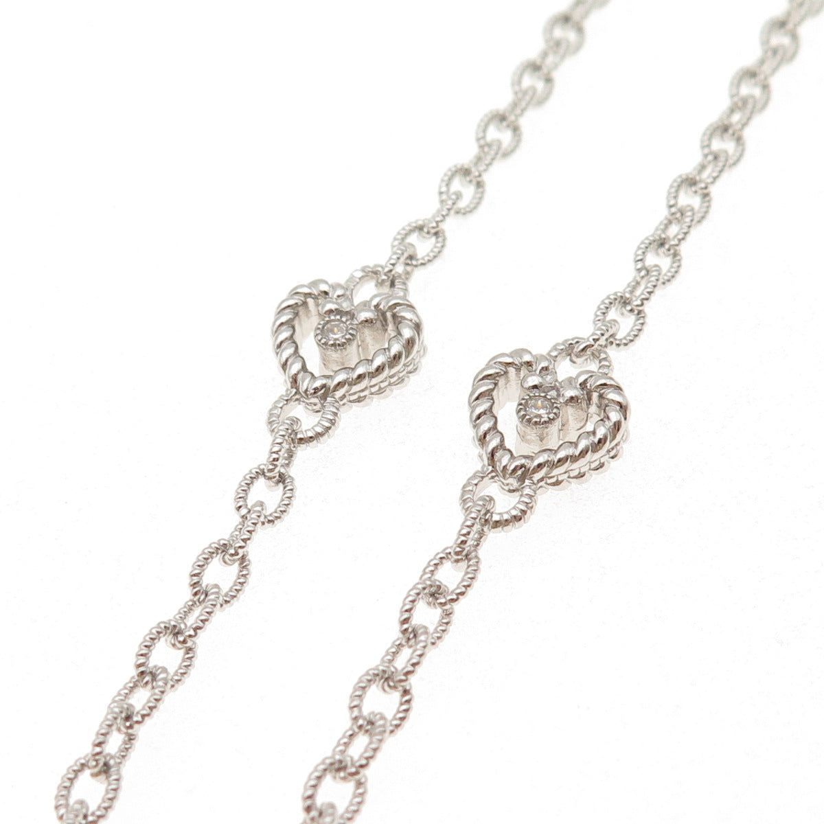 JUDITH RIPKA 925 Sterling Silver Round-Cut C Z Heart Station Chain Necklace 18"
