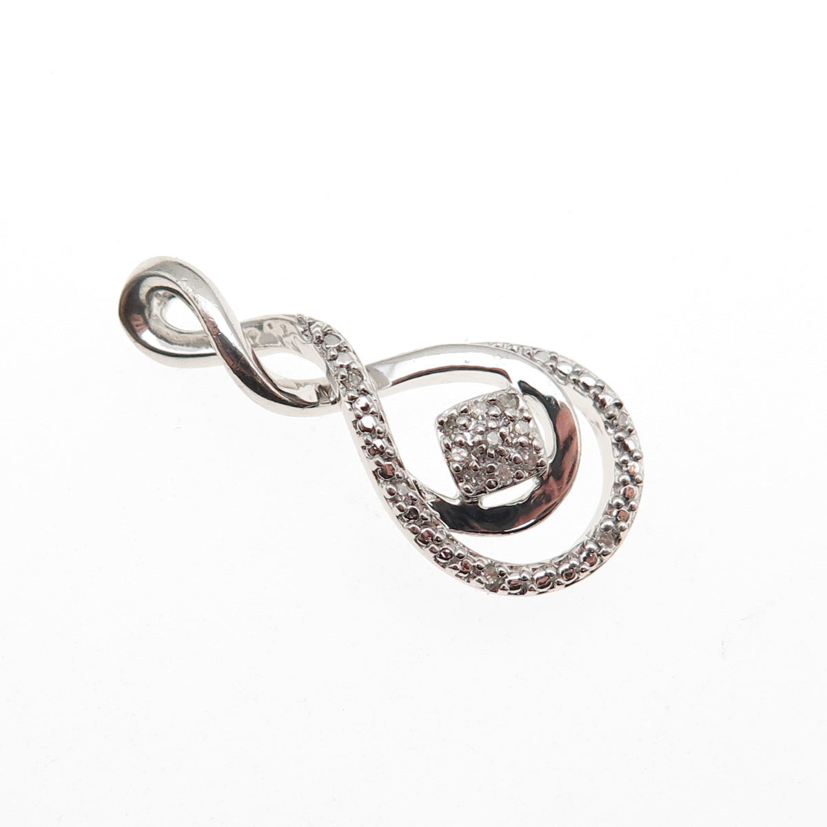 Sun 925 Sterling Silver Real Round-Cut Diamond Infinity Twisted Charm Pendant