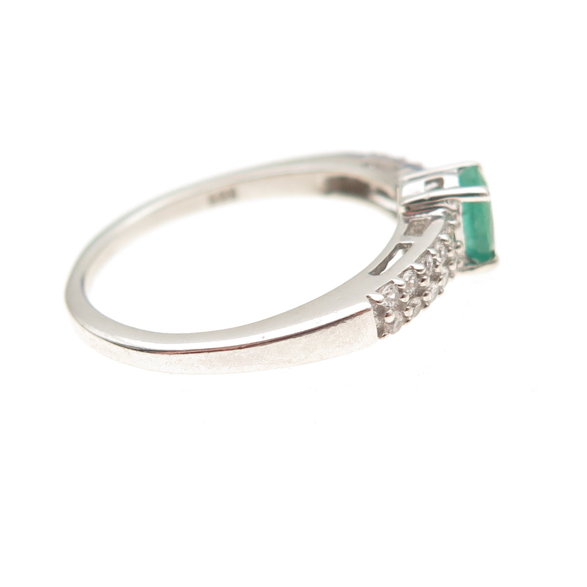 Chuck Clemency 925 Sterling Silver Real Emerald & White Topaz Ring Size 7