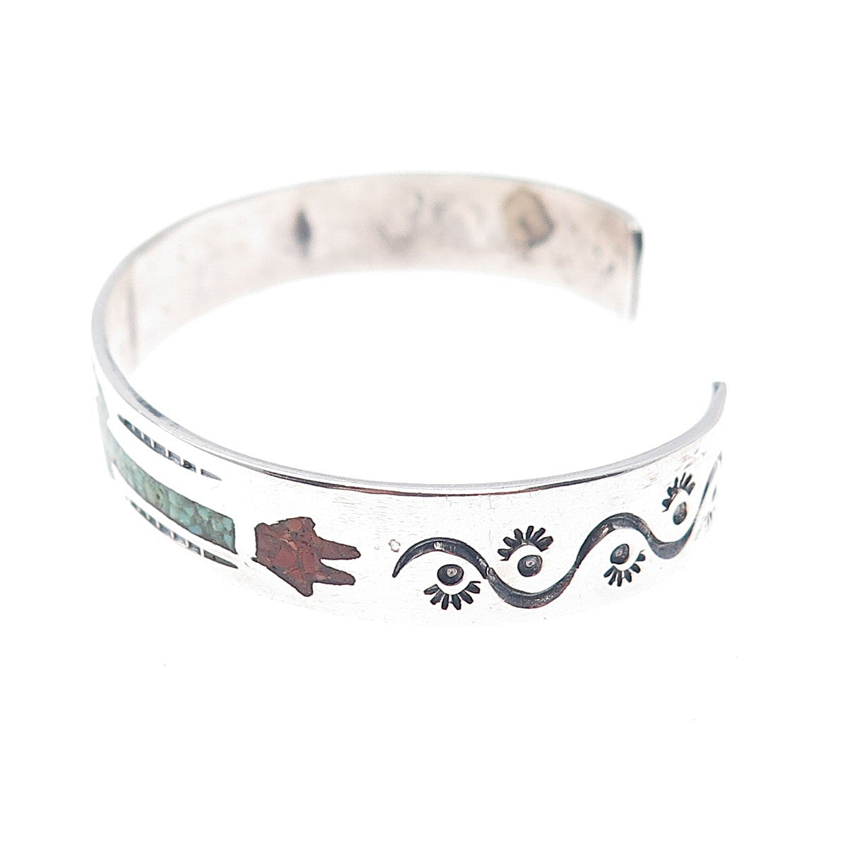 Robert Vandover Navajo Old Pawn 925 Sterling Turquoise Coral Inlay Bracelet 6.5"