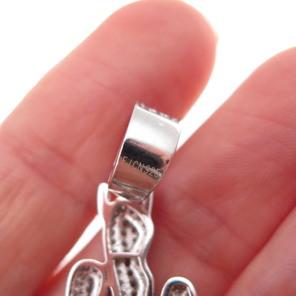 925 Sterling Silver Round-Cut C Z Allah Arabic Script Pendant