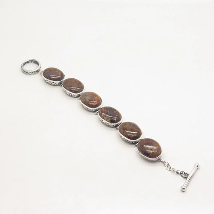 925 Sterling Silver Vintage Real Crazy Lace Agate Gem Tennis Link Bracelet 7.25"