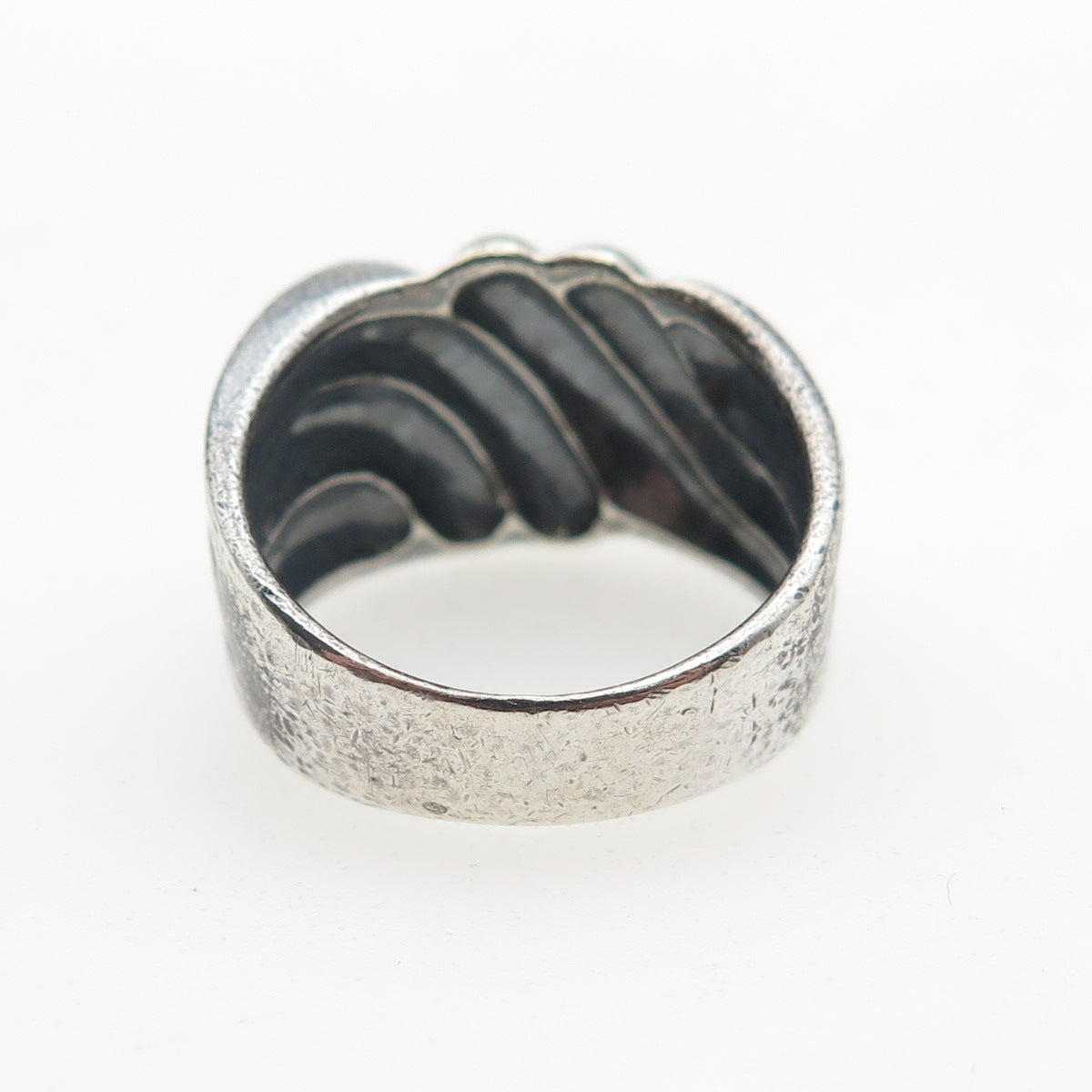 CHAPAL ZENRAY Sterling Silver Vintage Modernist Ribbed Oxidized Ring Size 7.25