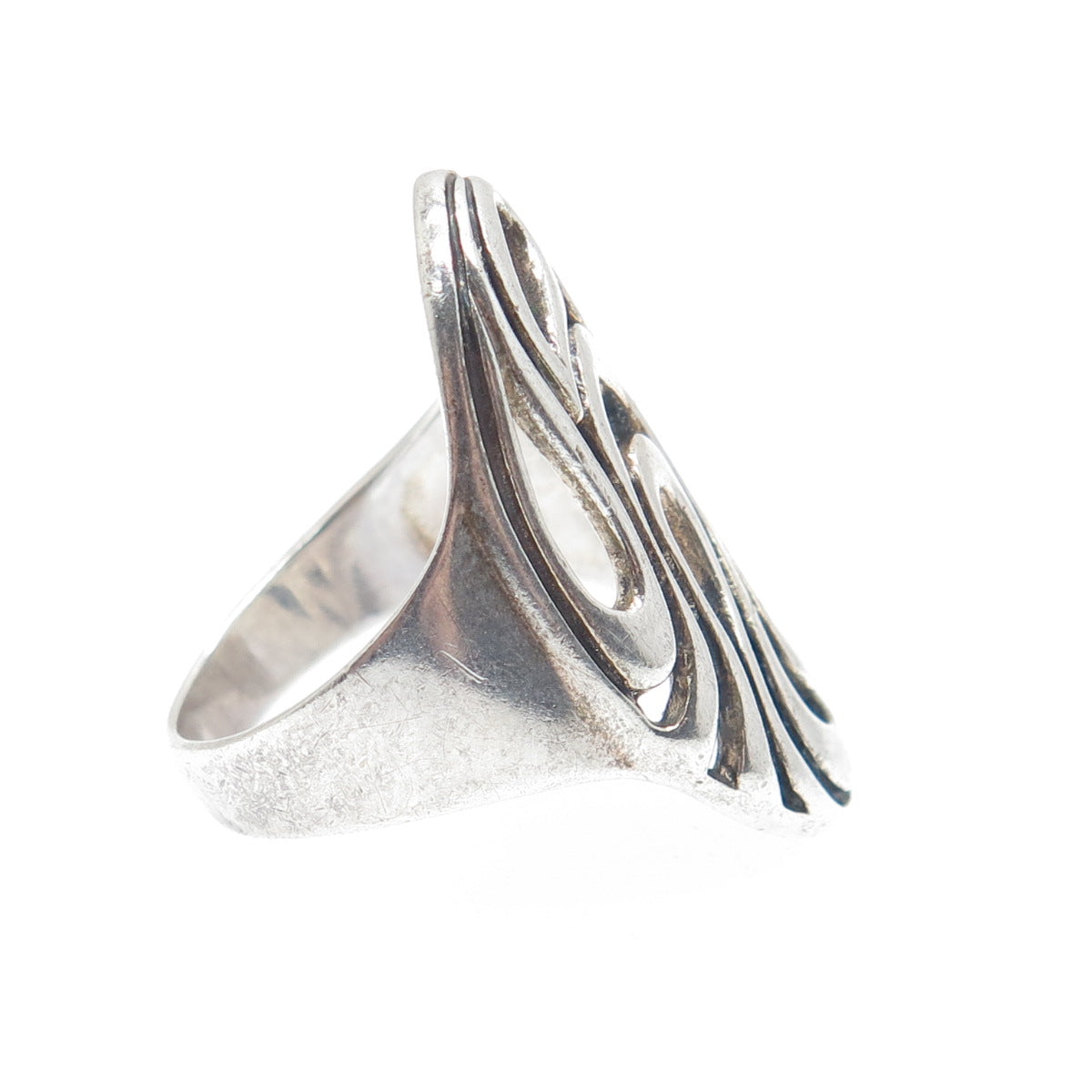 925 Sterling Silver Vintage Modernist Teardrop Oxidized Ring Size 7