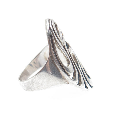 925 Sterling Silver Vintage Modernist Teardrop Oxidized Ring Size 7