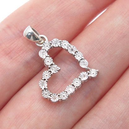 925 Sterling Silver Real Round-Cut Diamond Heart Minimalist Charm Pendant