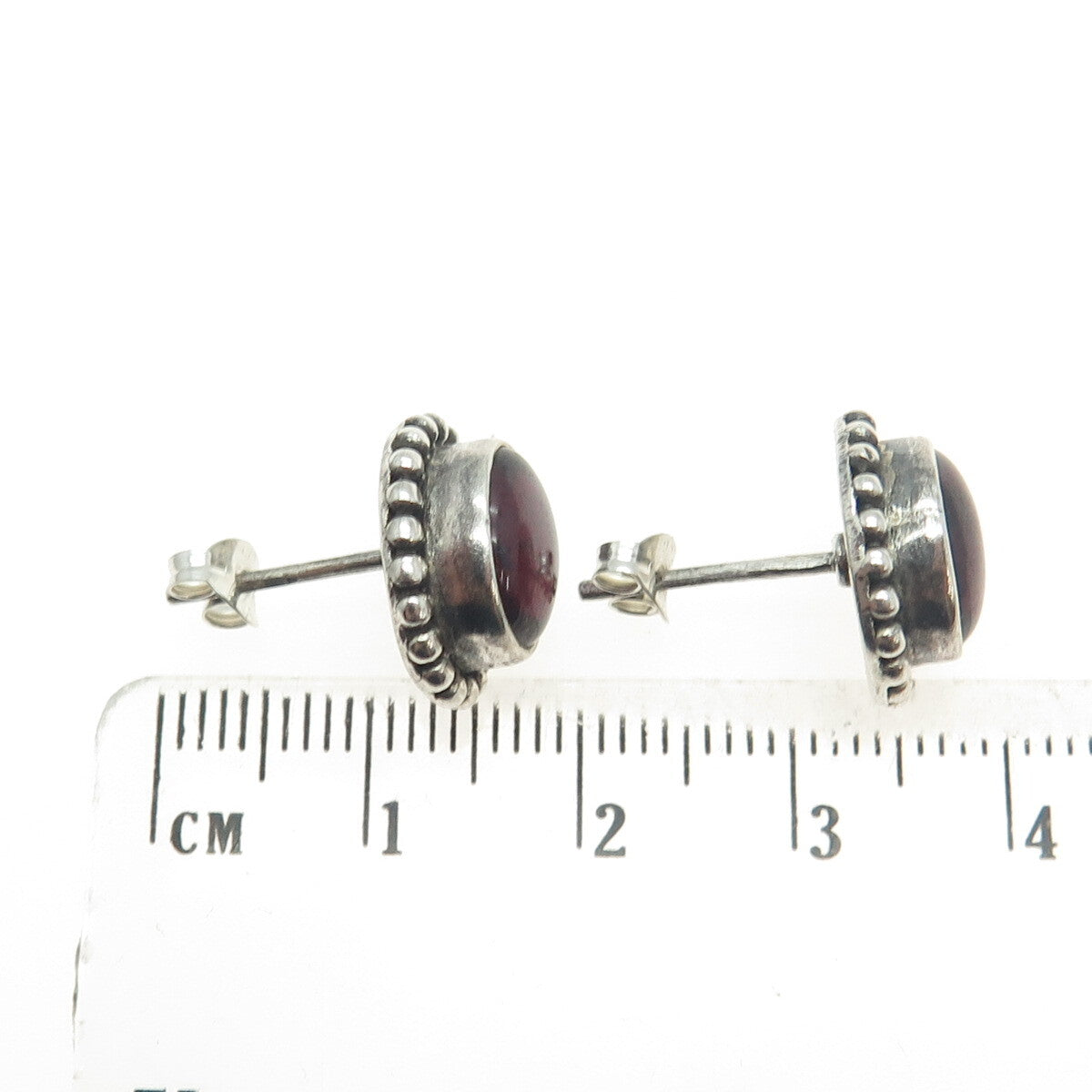 925 Sterling Silver Vintage Real Tourmaline Beaded Stud Earrings