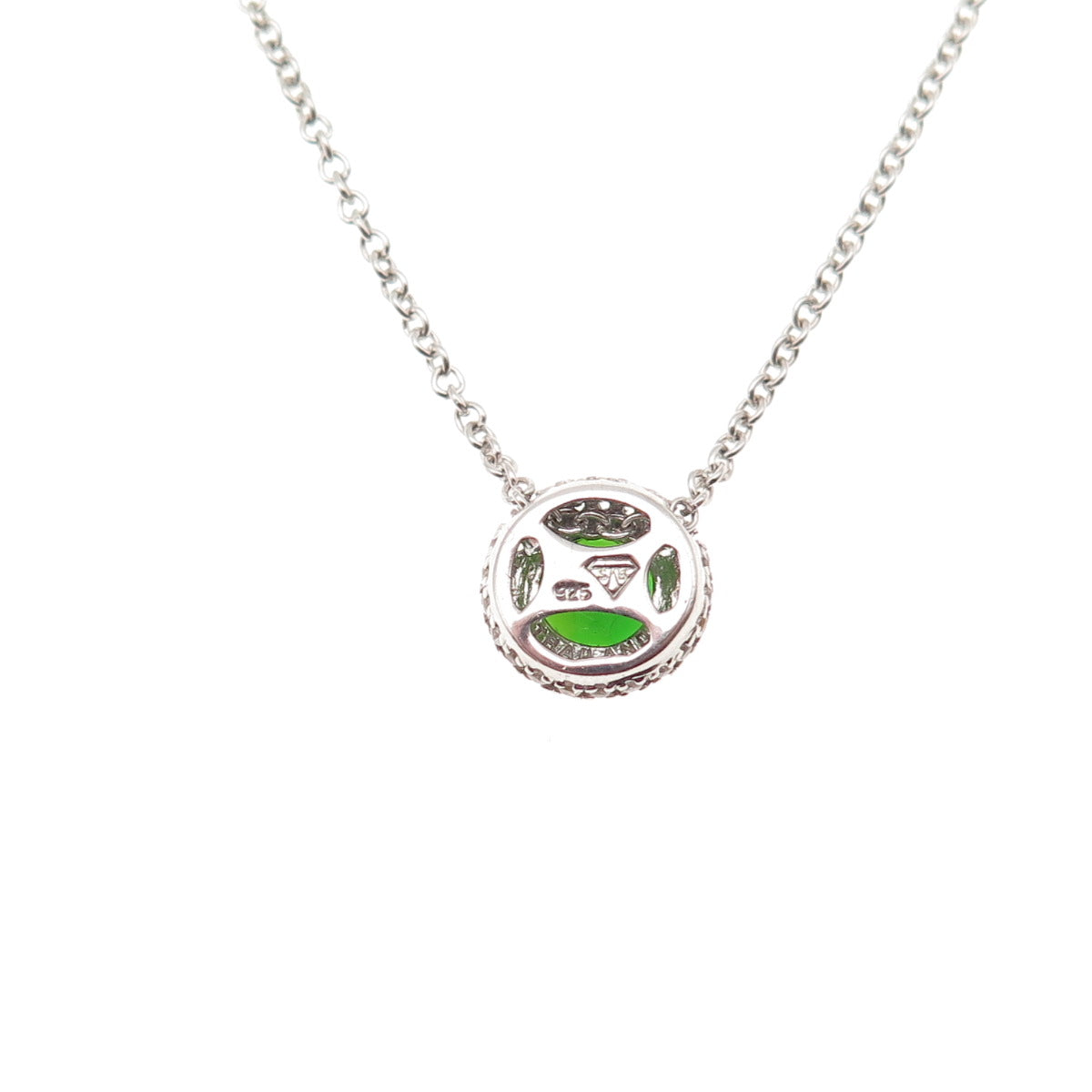925 Sterling Silver Real Round-Cut Peridot & C Z Cable Chain Necklace 16-18"