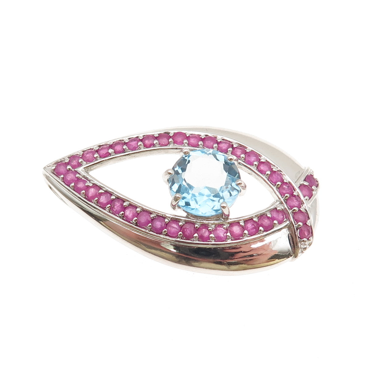 SX Sally C 925 Sterling Silver Real Blue Topaz & Ruby Teardrop Slide Pendant