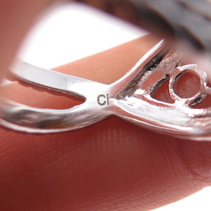 925 Sterling Silver Real Smoky Quartz & C Z Crisscross Ring Size 7