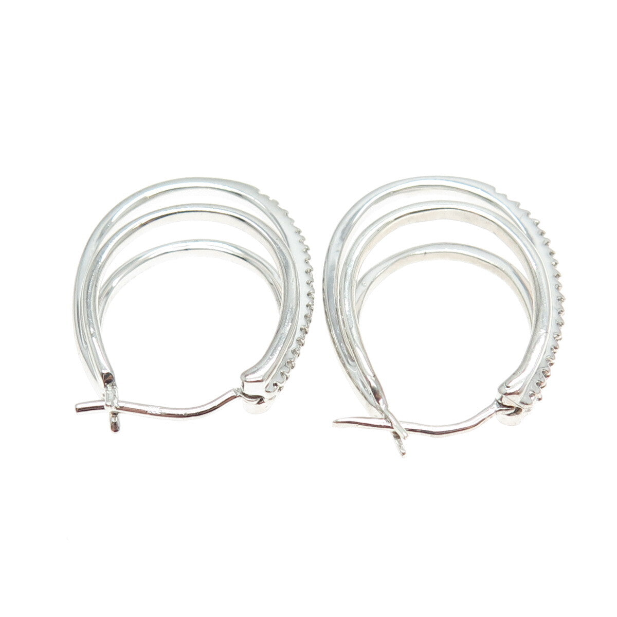 SUN 925 Sterling Silver Real Round-Cut Diamond Multi-Row Hoop Earrings