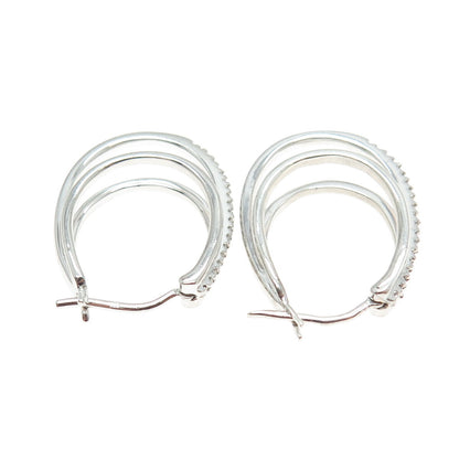 SUN 925 Sterling Silver Real Round-Cut Diamond Multi-Row Hoop Earrings