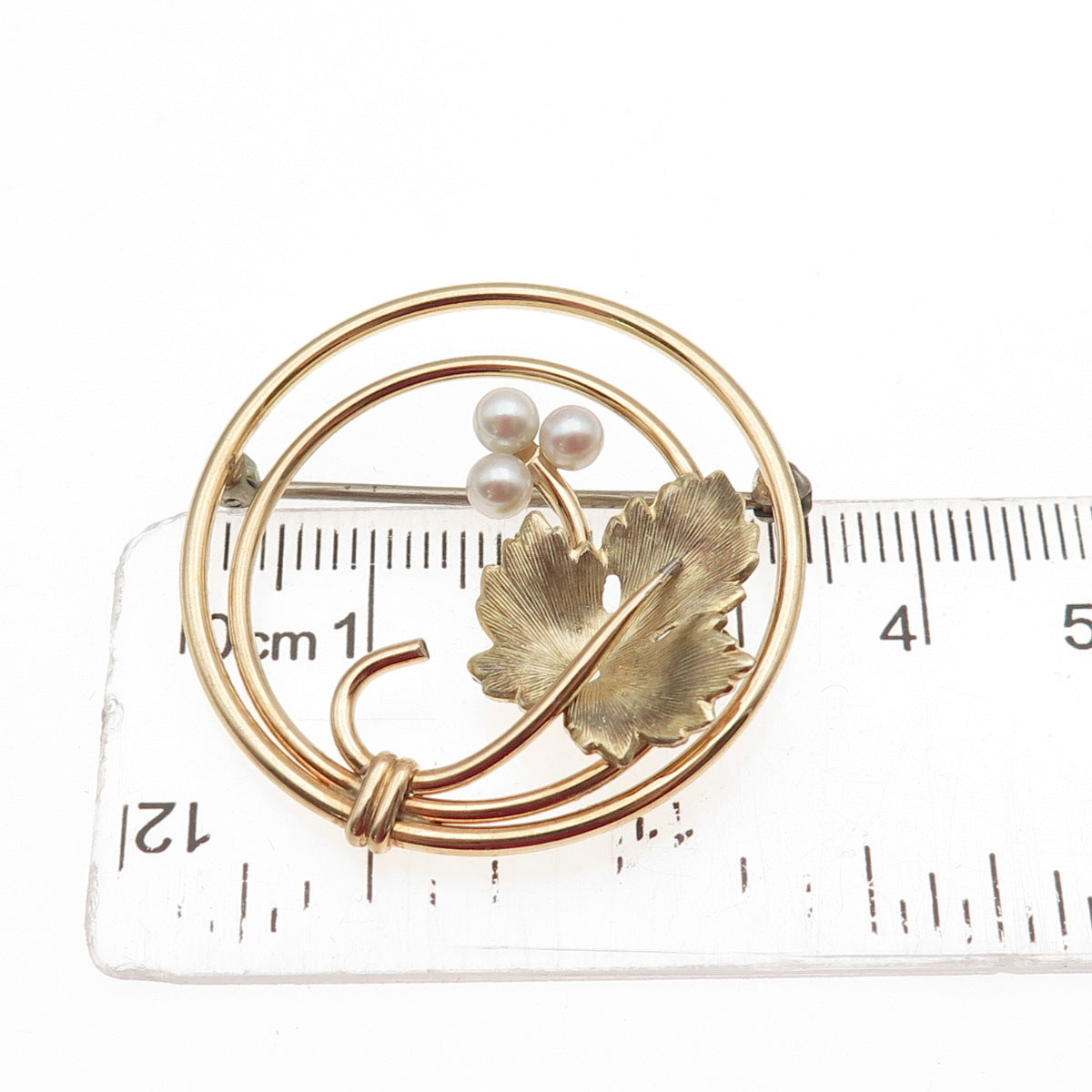 Krementz Gold Filled Vintage Real Pearl Floral Leaf Pin Brooch