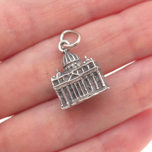 925 Sterling Silver Vintage St. Peter's Basilica Oxidized 3D Charm Pendant