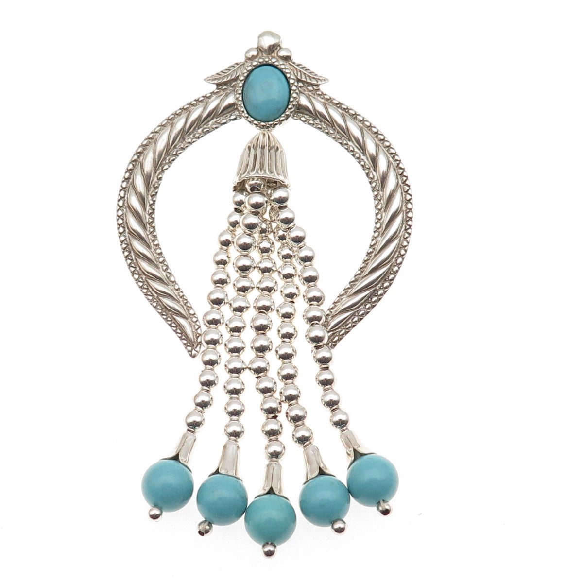 Carolyn Pollack Old Pawn Sterling Vintage Turquoise Naja Overlay Tassel Pendant