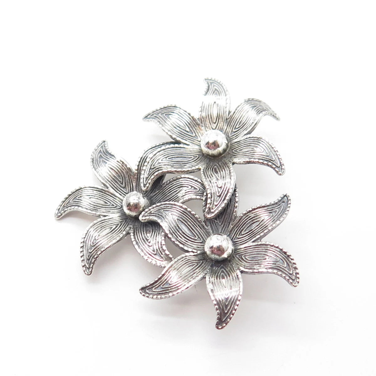 925 Sterling Silver Antique Art Deco Beau Flower Blossom Pin Brooch
