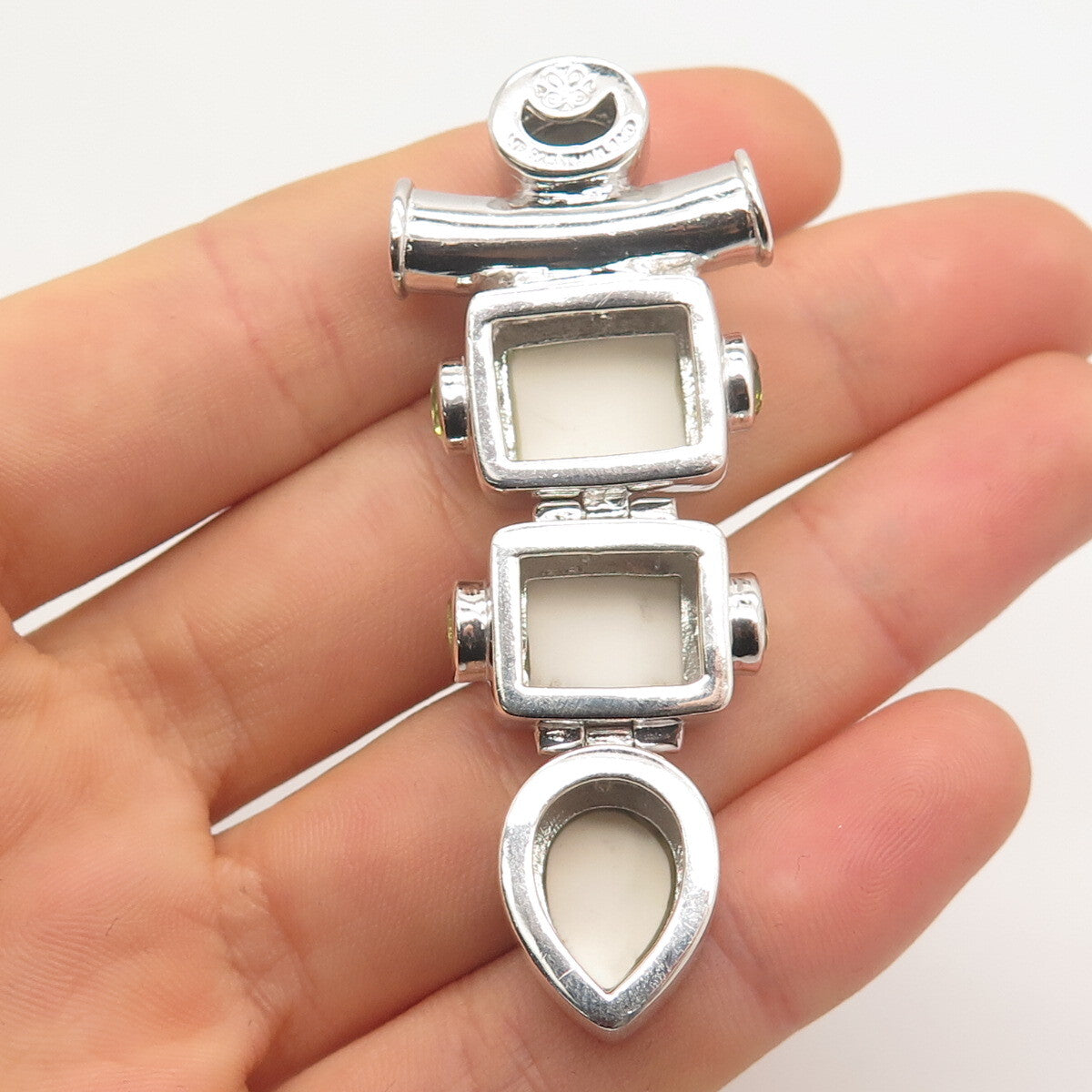925 Sterling Silver Vintage Chapal-Zenray White Onyx & Peridot Gem Slide Pendant