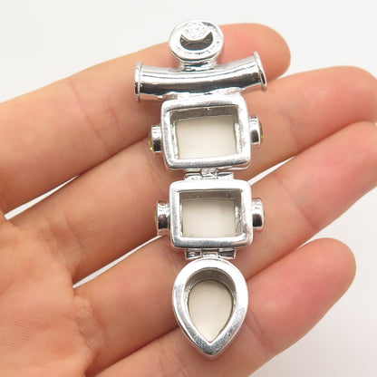 925 Sterling Silver Vintage Chapal-Zenray White Onyx & Peridot Gem Slide Pendant