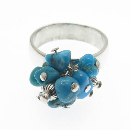 SHUBE 925 Sterling Silver Vintage Real Bisbee Turquoise Beads Ring Size 10.25