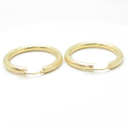 HAN 925 Sterling Silver Gold Plated Italy Twisted Hoop Earrings