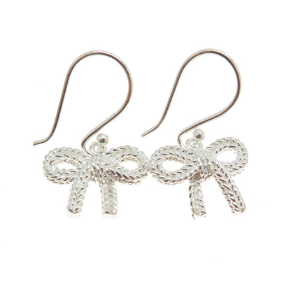 925 Sterling Silver Bow Dangling Earrings