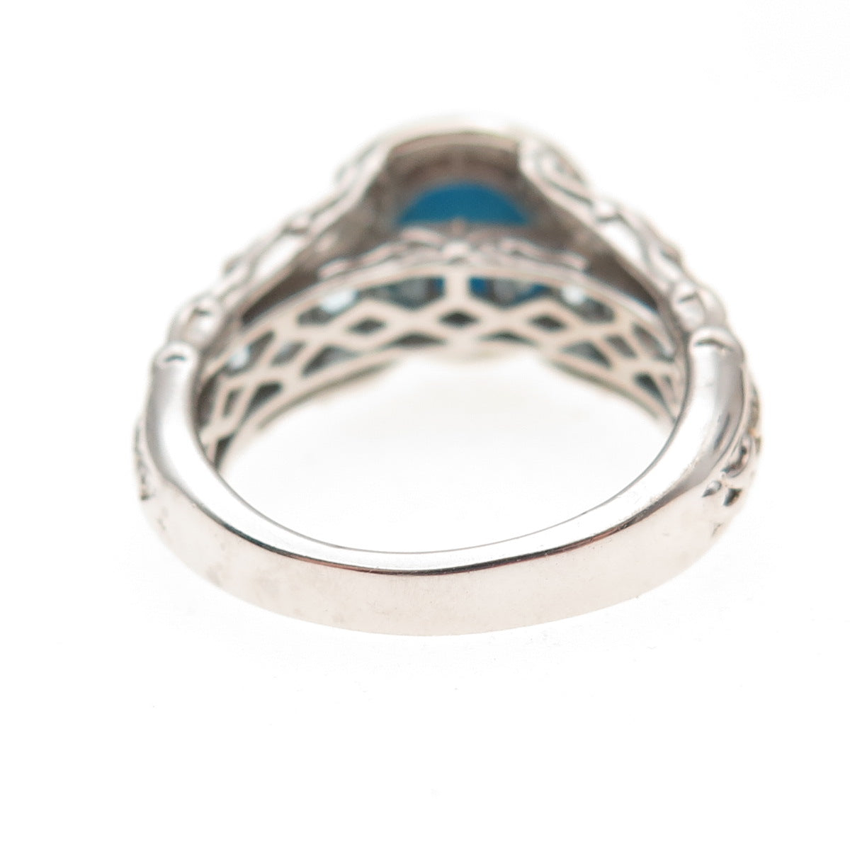 Chuck Clemency 925 Sterling Real Turquoise Blue & White Topaz Ring Size 8.25