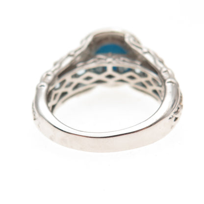 Chuck Clemency 925 Sterling Real Turquoise Blue & White Topaz Ring Size 8.25