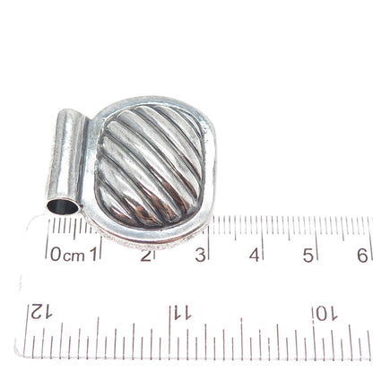 925 Sterling Silver Vintage Modernist Ribbed Oxidized Slide Charm Pendant