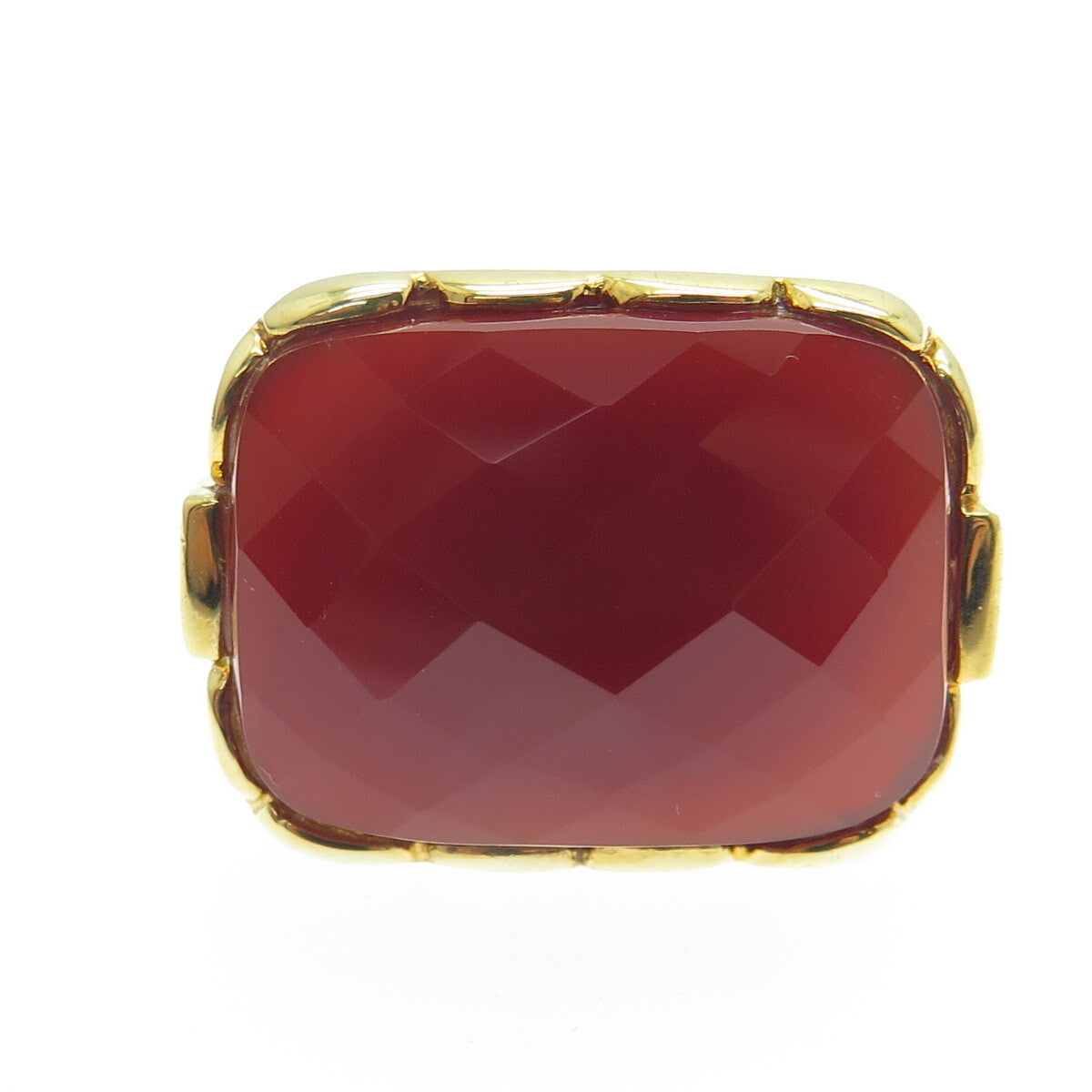 FADI 925 Sterling Silver Gold Plated Checkered Carnelian Gem Ring Size 6.25