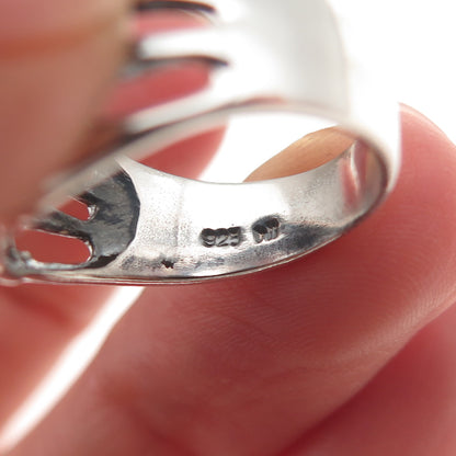 925 Sterling Silver Vintage Modernist 4-Row Oxidized Ring Size 6