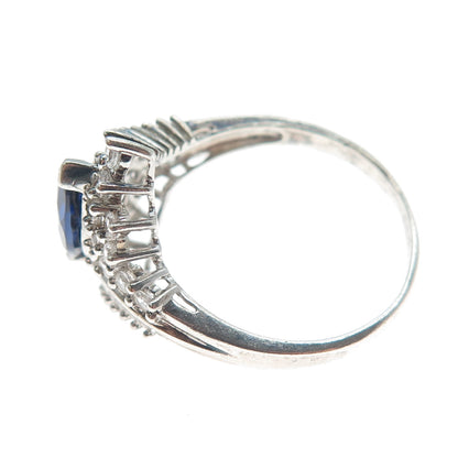 JH YOUNG Sterling Silver Lab-Created Sapphire & Real White Topaz Ring Size 9.25