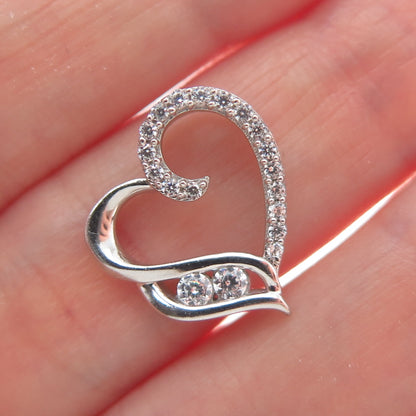 925 Sterling Silver Round-Cut C Z Heart Minimalist Charm Slide Pendant