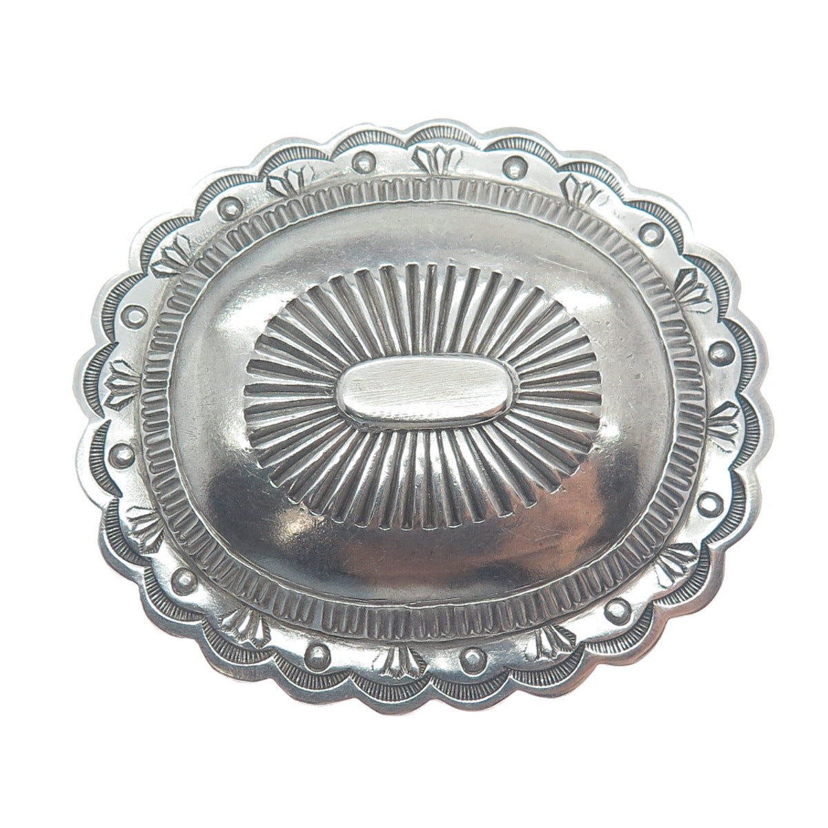 Old Pawn 925 Sterling Silver Vintage Southwestern Concho Oxidized Tribal Brooch