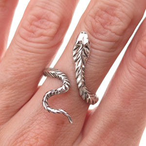 925 Sterling Silver Vintage Snake Adjustable Oxidized Ring Size 7
