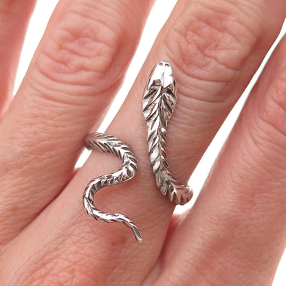 925 Sterling Silver Vintage Snake Adjustable Oxidized Ring Size 7