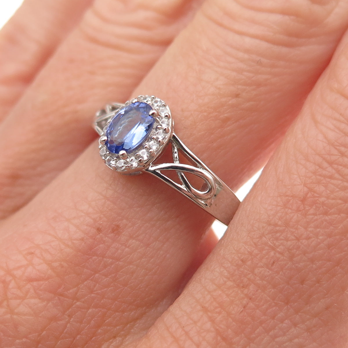 Chuck Clemency 925 Sterling Silver Real Tanzanite & White Topaz Ring Size 8