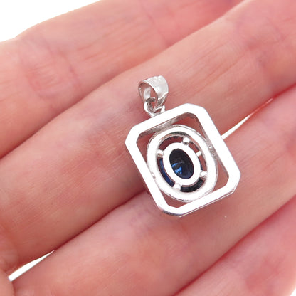 925 Sterling Silver Blue & White C Z Charm Pendant