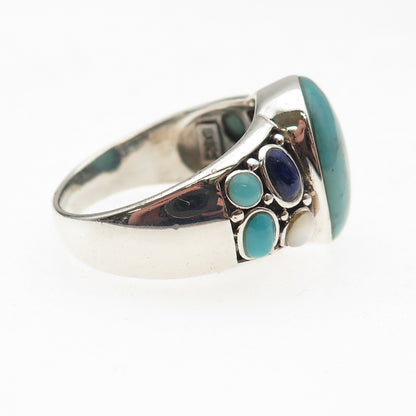 SX Sally C 925 Sterling Silver Vintage Real Turquoise Lapis MOP Ring Size 10