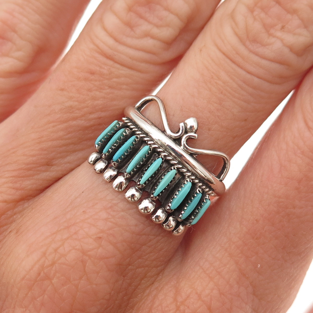 Sherry Sandoval Navajo Old Pawn 925 Sterling Turquoise Needlepoint Ring Size 7