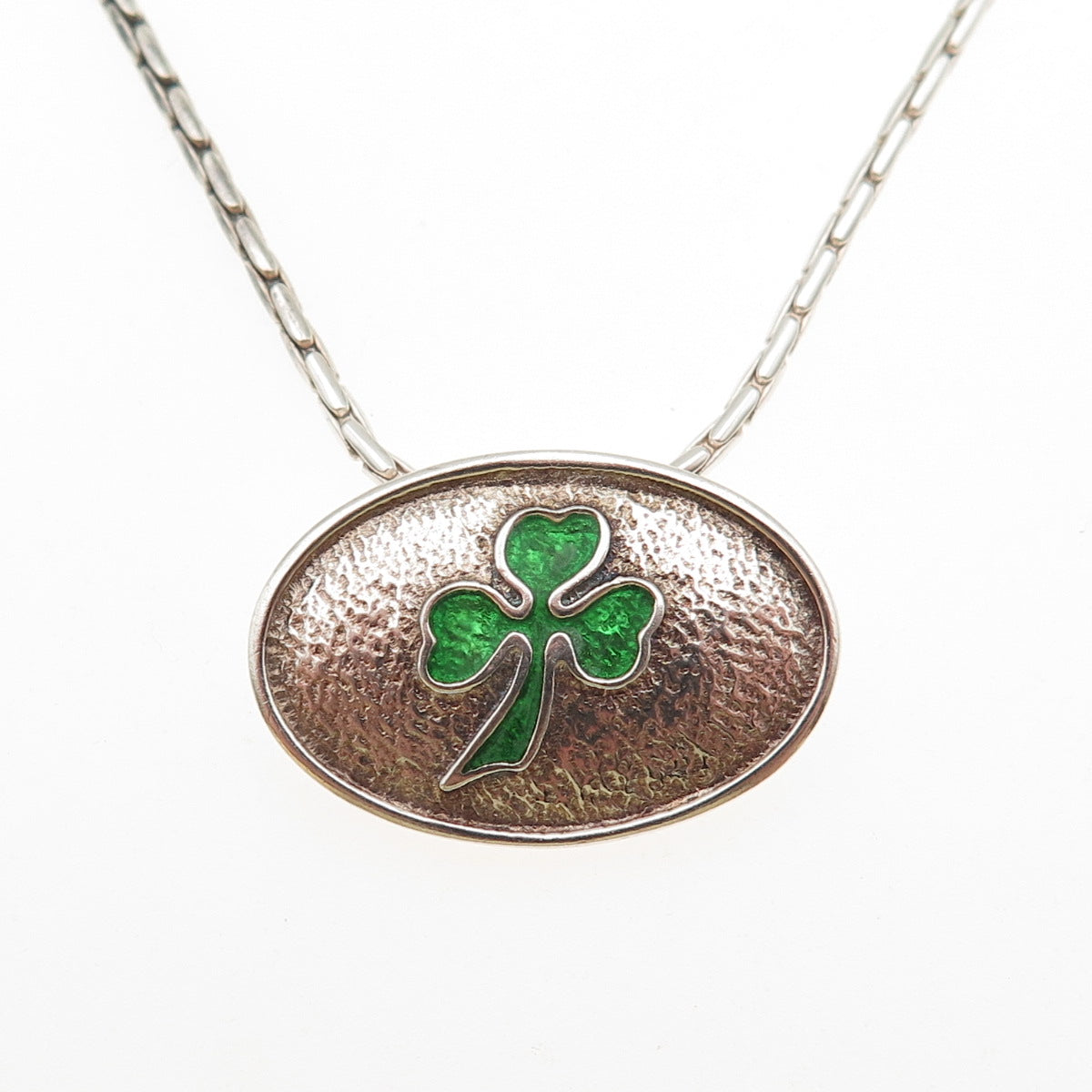 Joe & Betty Harbourne Sterling Vintage Ireland Enamel Clover Chain Necklace 18"