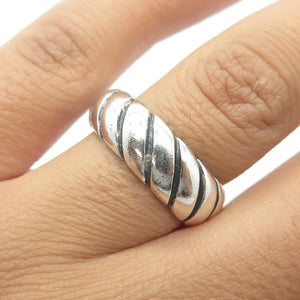 925 Sterling Silver Vintage Modernist Twisted Ribbed Band Ring Size 7.75